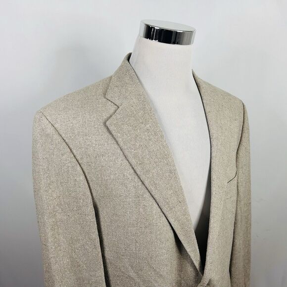 RBM 46R Sport Coat 100% Silk Beige Knit Two Button Fully Lined Vented - Picture 1 of 8